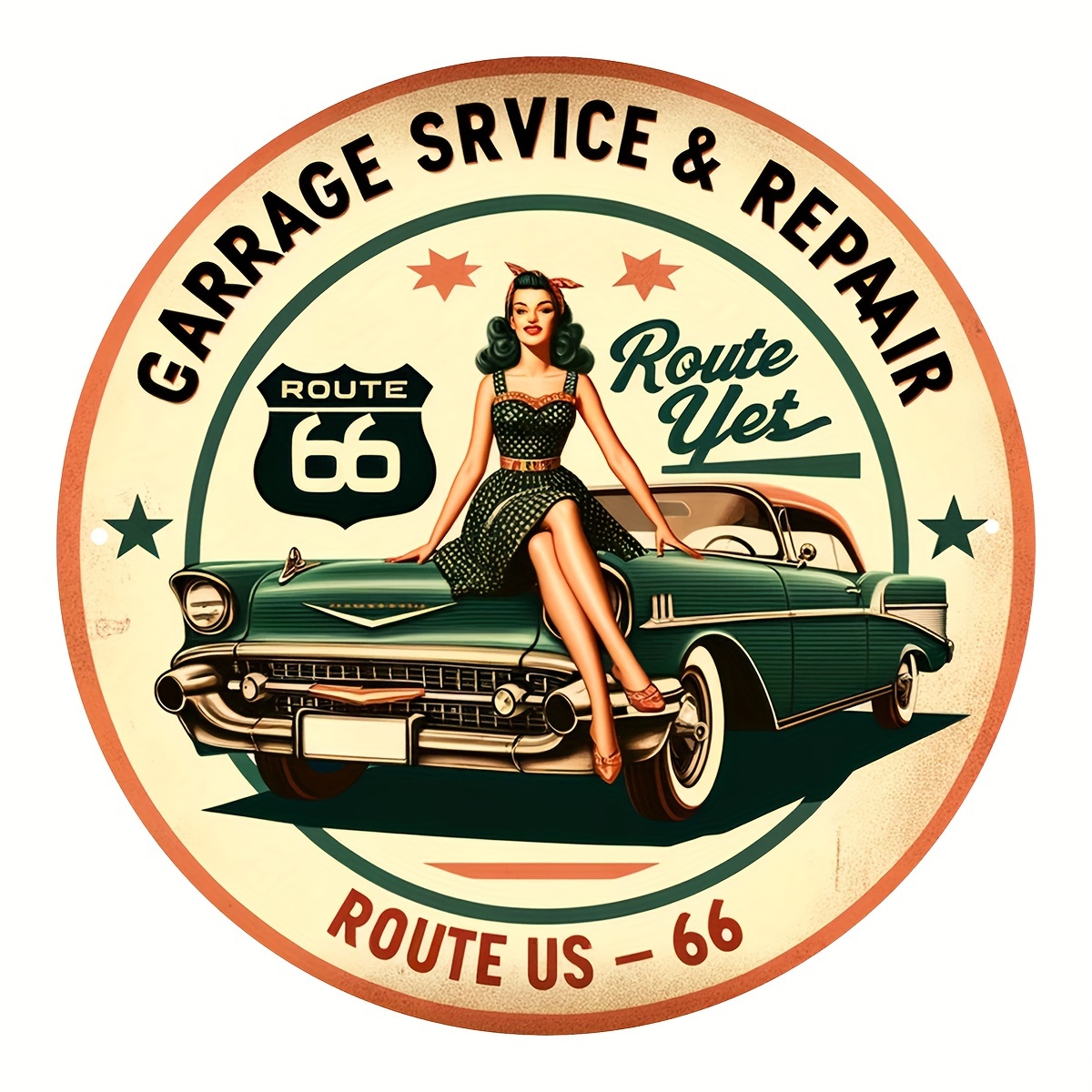 Home Office Or - Vintage Garage Repair Service Round Aluminum