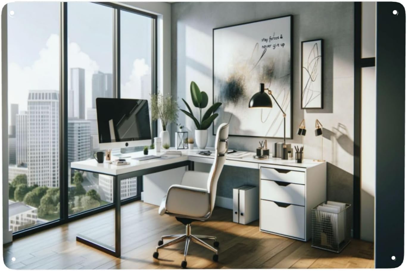 Home Office Room Inspiration - Modern Minimalist Office Metal tin signs