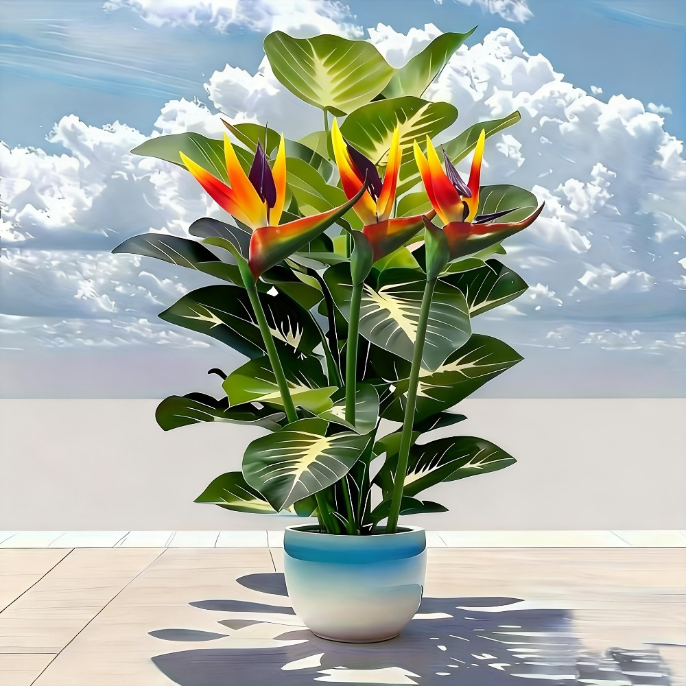 Home Office Layout - Artificial Bird of Paradise and Pothos