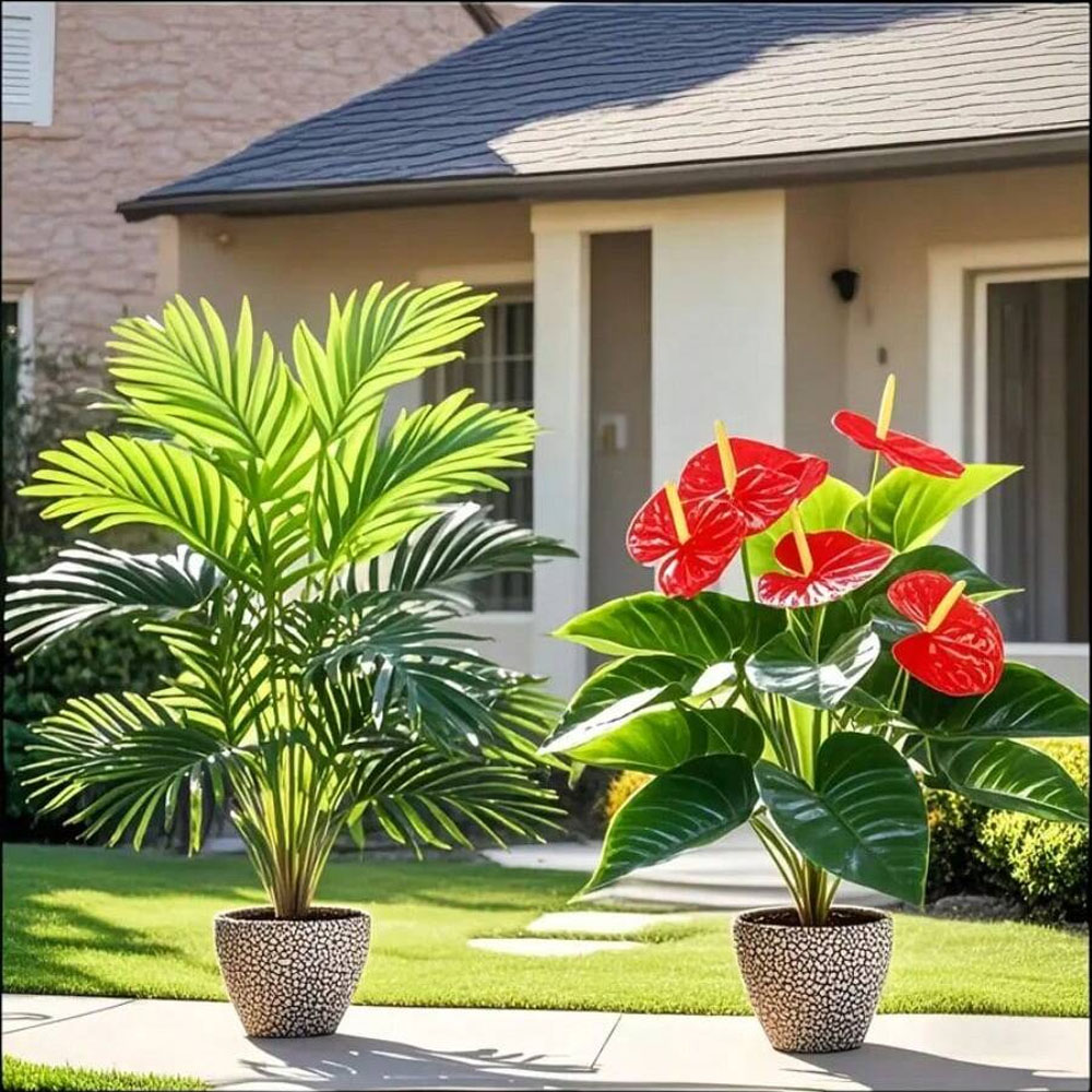 Home Office Layout - 2sets Large Artificial Palm Plants and