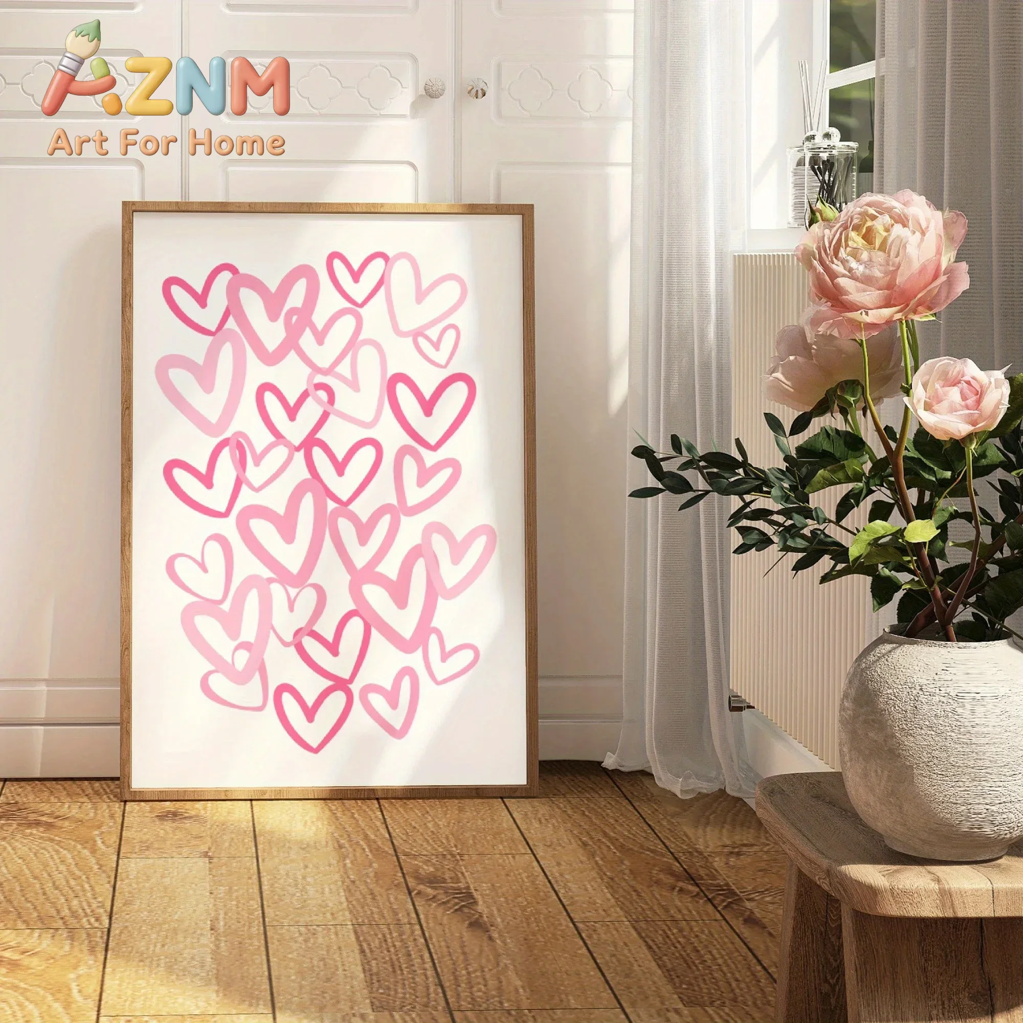 Chic Pink Love Hearts Canvas A - Home Office Room Inspiration 评论和价格