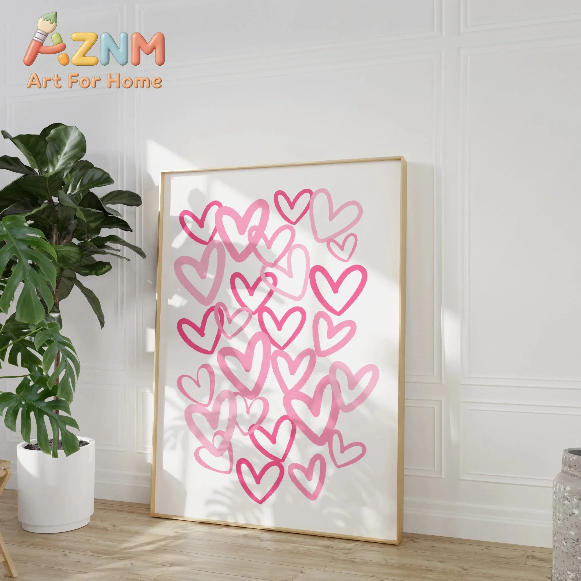 Chic Pink Love Hearts Canvas A - Home Office Room Inspiration 评论和价格