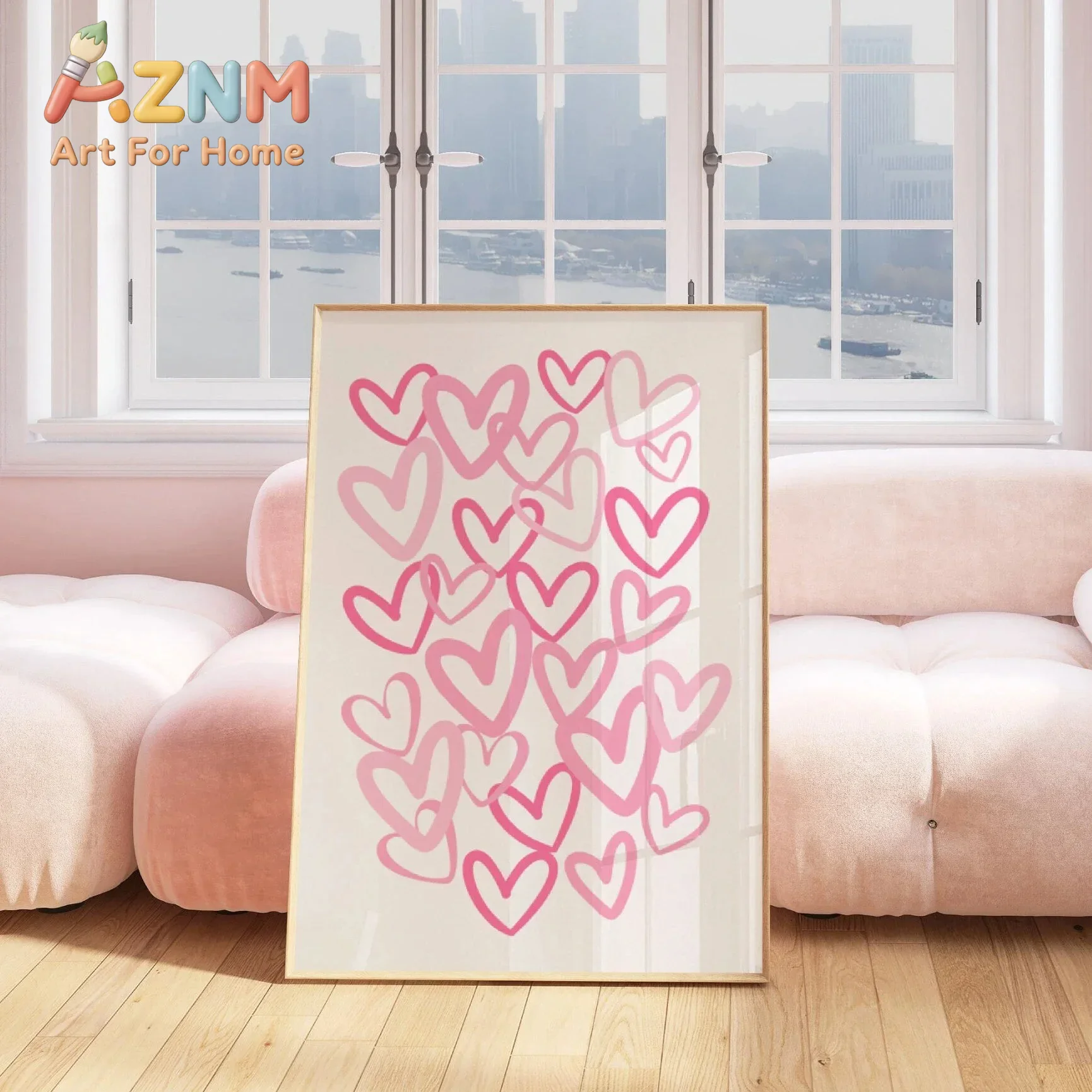 Chic Pink Love Hearts Canvas A - Home Office Room Inspiration 评论和价格